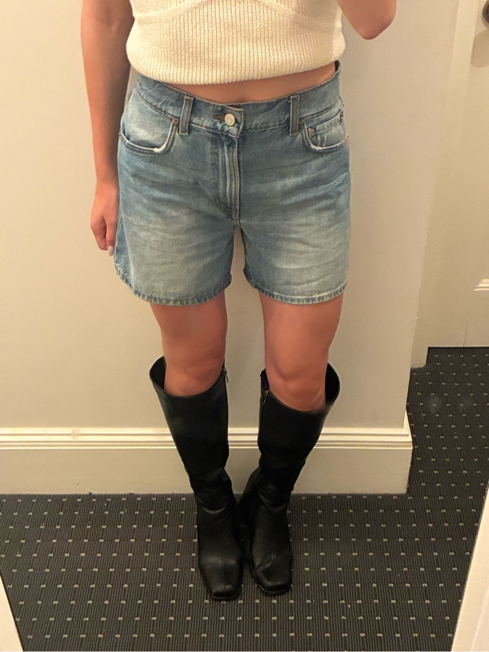 GRLFRND Mid Rise Long Mom Short